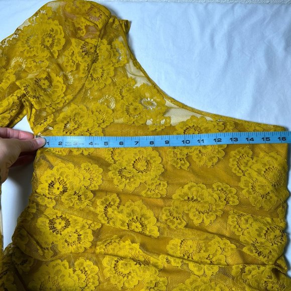 For Love And Lemons NWT Tiana one shoulder yellow lace mini dress - Picture 8 of 16